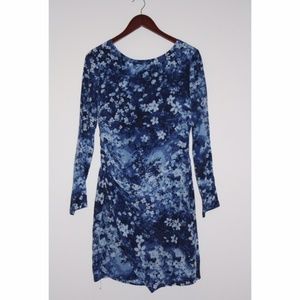 🖤Blue Floral Draped Long Sleeve Dress